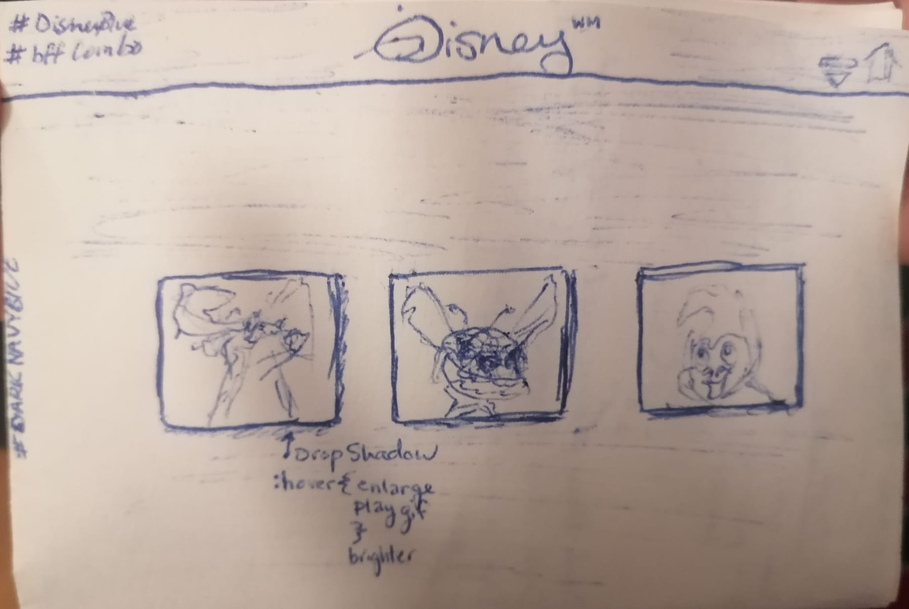 photo of one of my sketches for building my Disney portfolio project